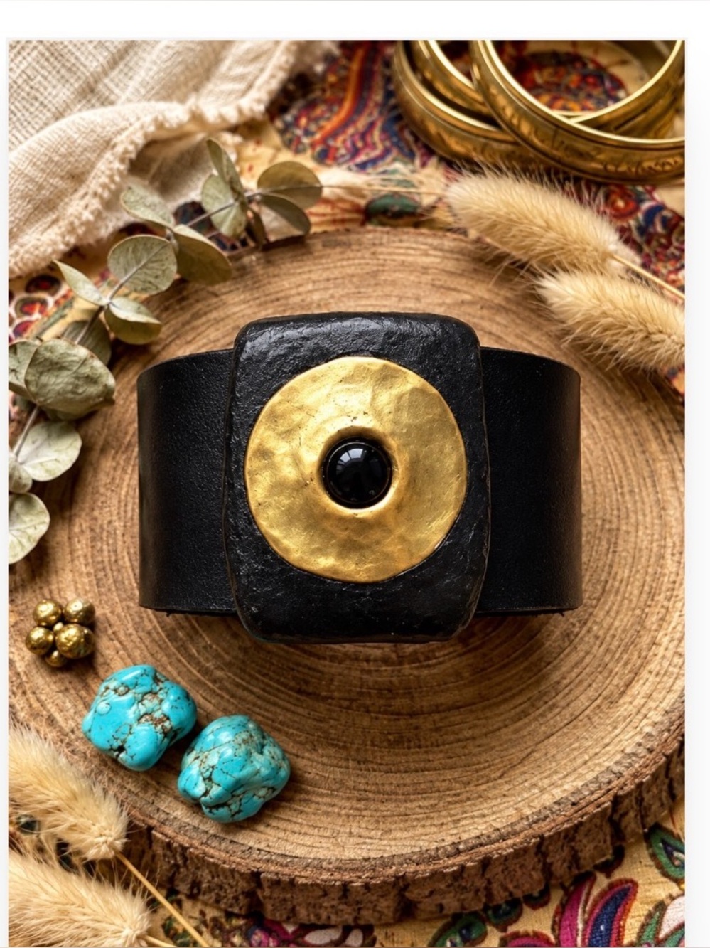 Authentic Cleo Barbosa "Cleo 3”
Artisan Brutalist Wide Leather
Cuff Bracelet